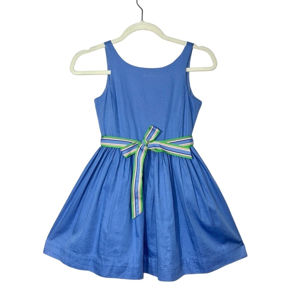 Polo‎ Ralph Lauren Girls 8 Blue Sundress Fully Linned Ribbon Belt Dress